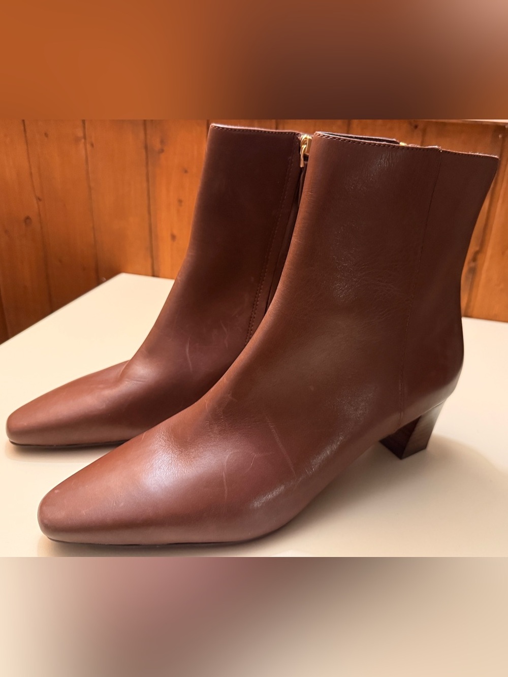 Polo Ralph Lauren Women's Leather Ankle Booties with Low Block Heel(brand new)